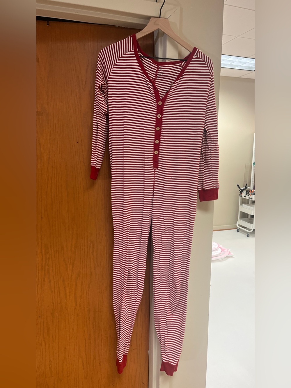 Kids Red & White Stripe One-Piece Pajama Set